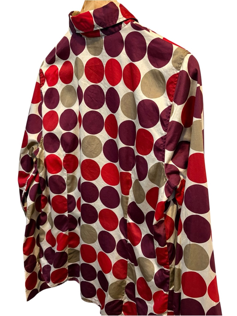 Escada Sport Red Burgundy Tan Polka Dot Button-Down Shirt - Picture 4 of 10
